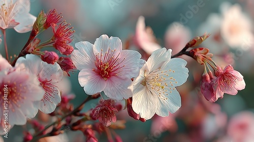 Delicate Pink and White Cherry Blossoms in Soft Spring Light