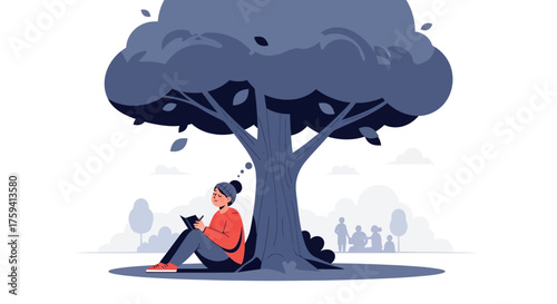 Woman Reading Under a Tree - A Moment of Tranquility.