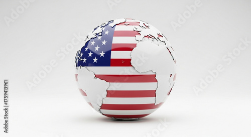 Globe with united states flag illustration for world travel and american global business and international relations