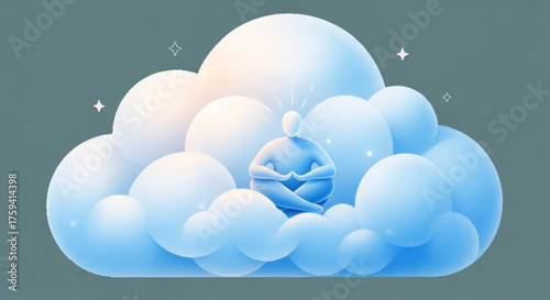 Meditation in the clouds mindfulness and relaxation concept for mental health and wellbeing journey art