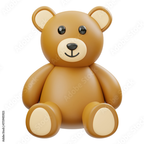 Cute Brown Teddy Bear Toy Sitting Against Transparent Background Soft Fur Cute Eyes Simple Toy
