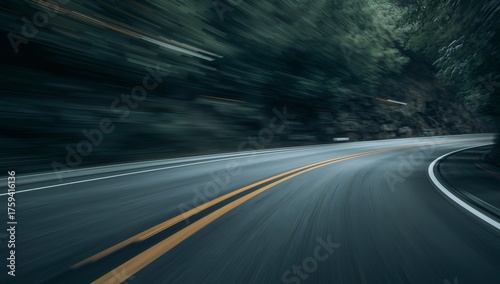Road Ahead. Blurred Motion and Dark Greenery, A Journey Into the Abstract Unknown.
