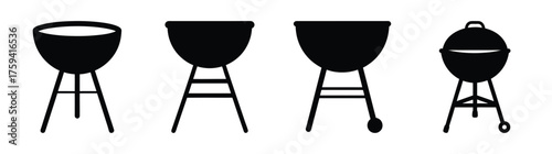 Set of four charcoal kettle barbecue grills for outdoor cooking and grilling fun