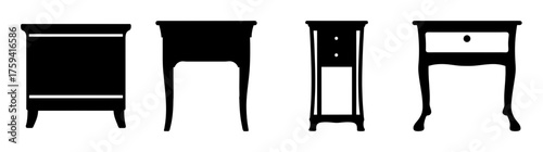 Collection of four distinct bedside table designs in silhouette style for interior decor