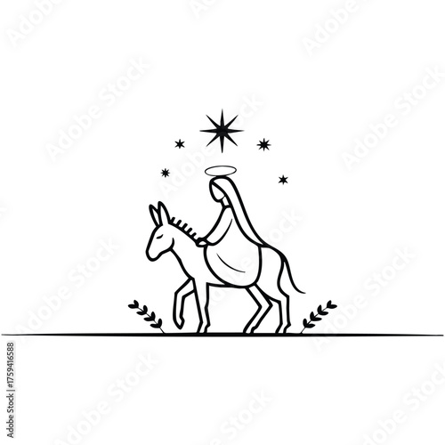 Virgin Mary with Halo Riding Donkey, religious christmas