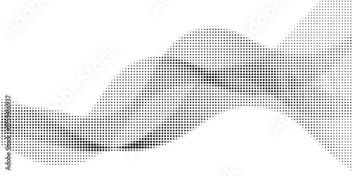 Flowing dots particles wave pattern halftone gradient curve shape isolated on white background