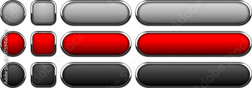 Multicolored buttons  isolated with metallic chrome elements, navigation panel for website.