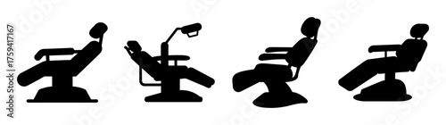 Foursilhouettedentalchairsvariouspositionsmodernequipmentprofessionalmedicalhygieneexaminationtreatmentprocedurechair