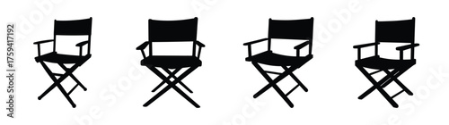 Setoffourblackdirectorchairswithfoldablex-frameandarmrestsfacingfront