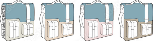 A collection of four satchel bags displayed in a row, showcasing different color variations for a classic accessory