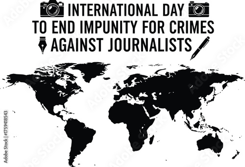 A black and illustration for international day to end impunity for crimes against journalists