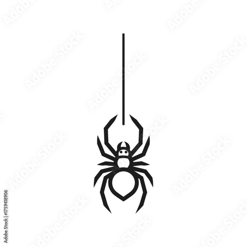 Creepy spider dangling from a silk thread, perfect for Halloween designs, spooky themes, or adding a touch of edgy style to your project