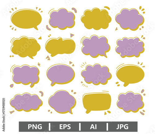 Vector art of hand drawn speech bubble set cute doodle talk balloon collection