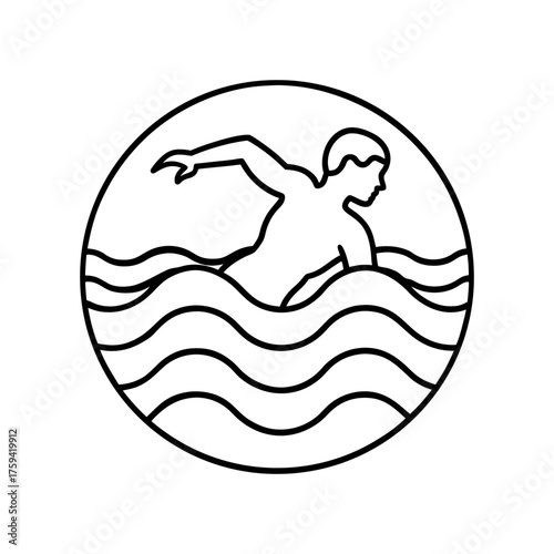 Double Exposure Ocean Swimmer Line Art With Overlapping Wave Shapes