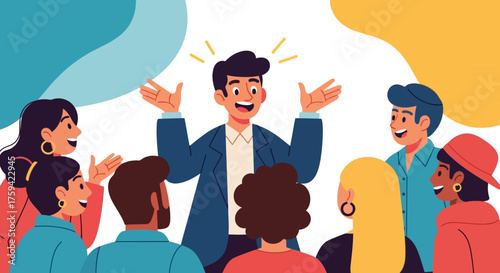 Enthusiastic Speaker Engaging Diverse Audience in Lively Discussion.