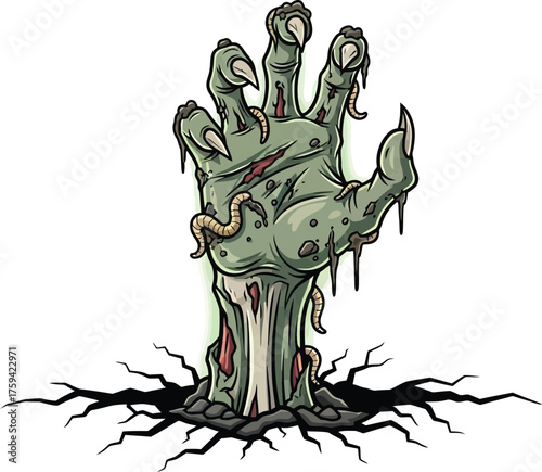 Vector art of zombie hand emerging from cracked ground
