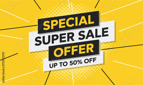 Special super sale offer up to fifty percent off on yellow background