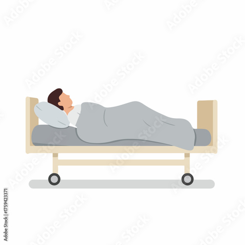 Flat Style Illustration Man Sleeping Calmly on Hospital Bed Patient