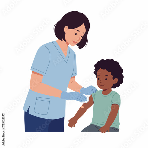 Flat Illustration Nurse Giving Vaccination Injection to Patient Child