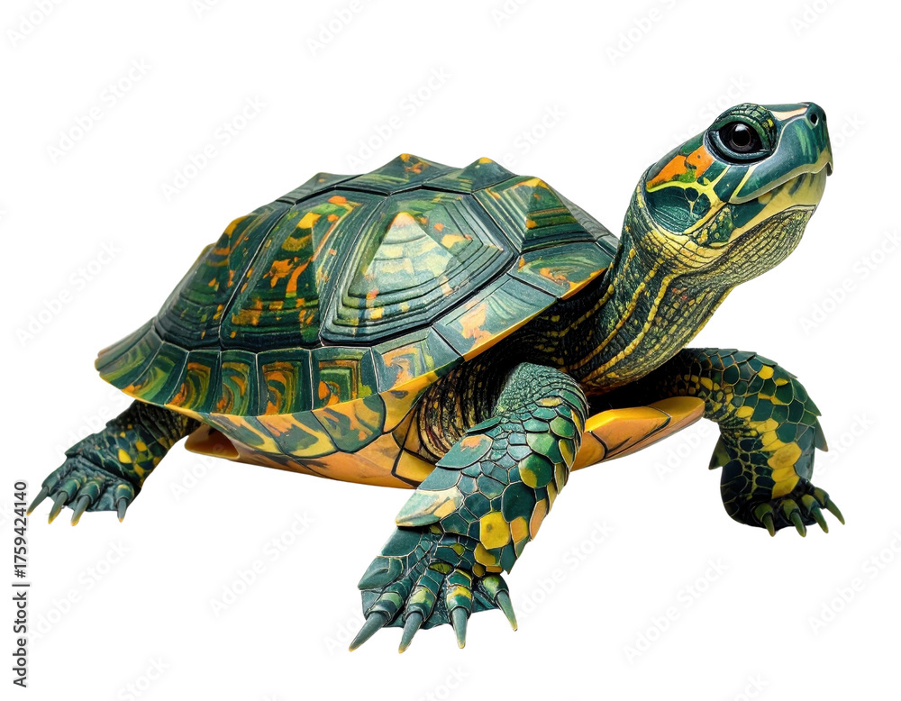 Fototapeta premium Eastern Box Turtle decorative paper art illustration with elegant shapes and transparent layers.