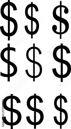Black Dollar vector set  Sign Pattern, Currency Symbol Vector Design Template