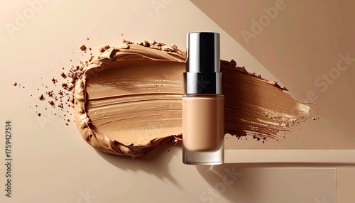 Beige Liquid Foundation Swirl with Cosmetic Bottle