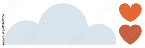 Light blue cloud beside two red hearts signifying love, care, and affection. Ideal for environment, emotions, mindfulness, relationships, wellness positivity and communication. Simple flat metaphor