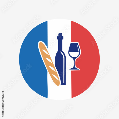 French Cuisine - Wine, Bread, and Flag Symbolism.