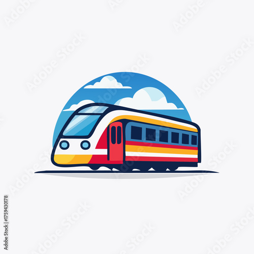 Modern Train Illustration with Sky and Clouds.
