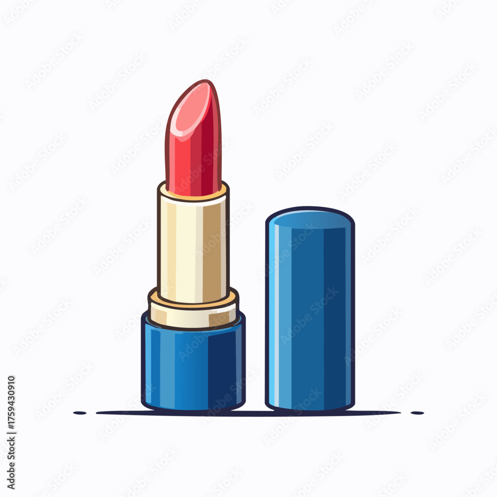 Obraz premium Vibrant red lipstick in a stylish blue case illustration.
