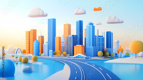 Colorful 3D Cityscape with Vivid Buildings
