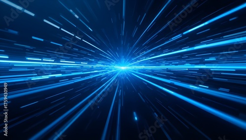 Vector Abstract Futuristic Energy Technology Background with Blue Light Rays, Speed Lines, and Motion Blur Over Dark Blue for Modern Digital Design Concepts