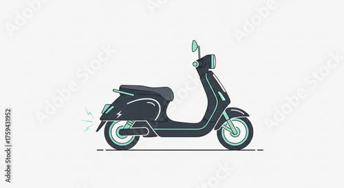 Illustration of a dark blue electric scooter with light blue accents, showcasing ecofriendly transportation