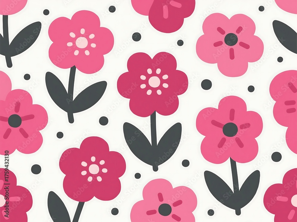 Fototapeta premium Vintage pink floral seamless vector pattern with rose flowers and spring leaf illustration for wallpaper design