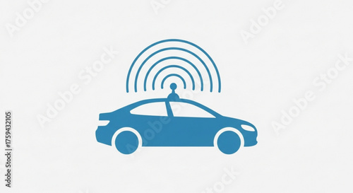 Blue autonomous car icon with signal waves, representing selfdriving technology and future transportation