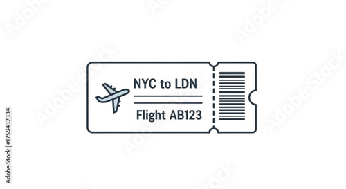 Simple line art illustration of a flight ticket, representing travel, journey, and the excitement of flying
