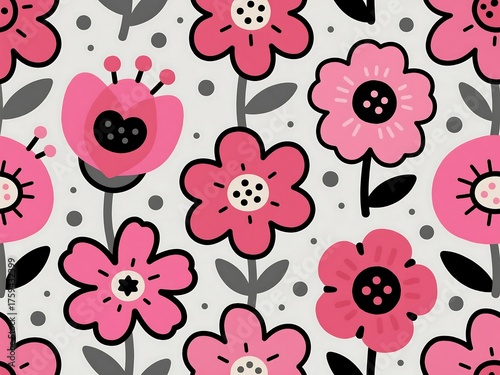 Seamless vintage pink floral vector pattern with cute flower illustration for fabric design and spring wallpaper