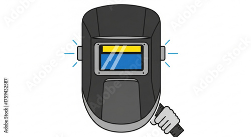 Illustration of a welders mask with the colors of the ukrainian flag, symbolizing solidarity and support for the country