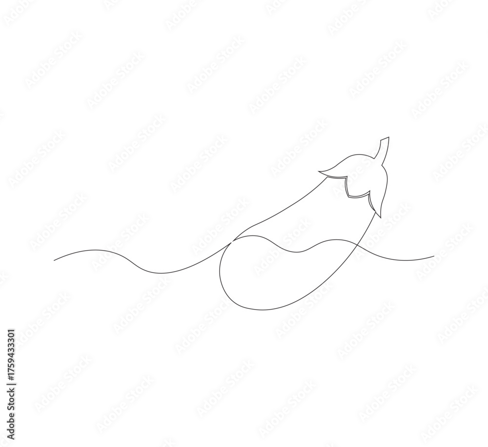 Obraz premium continuous line image eggplant , simple icon in scribble style, fresh vegetable. Vector illustration on white isolated background.