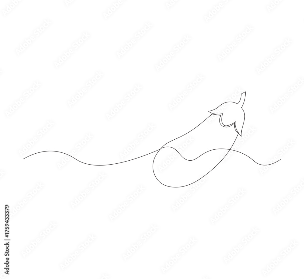Obraz premium continuous line image eggplant , simple icon in scribble style, fresh vegetable. Vector illustration on white isolated background.