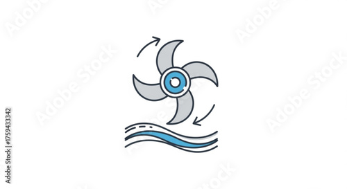 Illustration of a hydro turbine, a device that converts the energy of flowing water into rotational energy