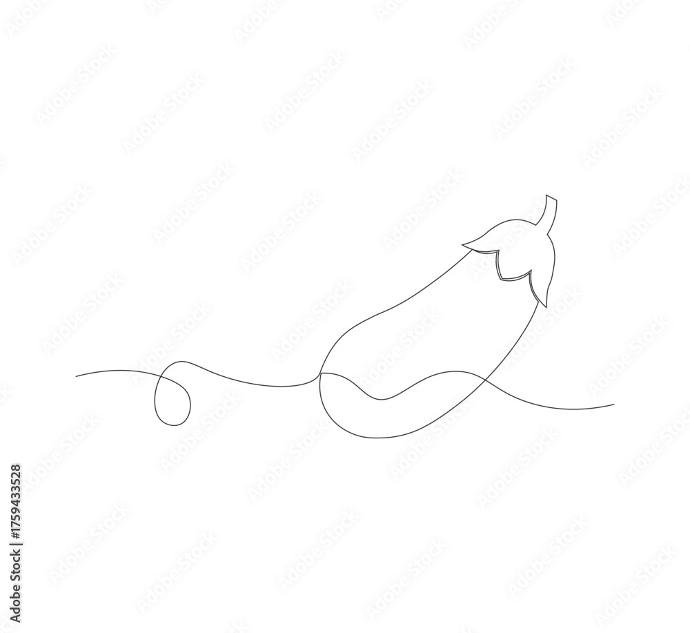 Obraz premium continuous line image eggplant , simple icon in scribble style, fresh vegetable. Vector illustration on white isolated background.