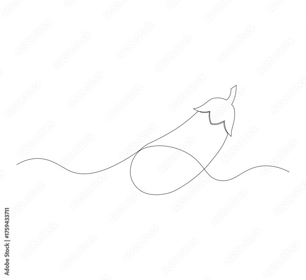 Obraz premium continuous line image eggplant , simple icon in scribble style, fresh vegetable. Vector illustration on white isolated background.