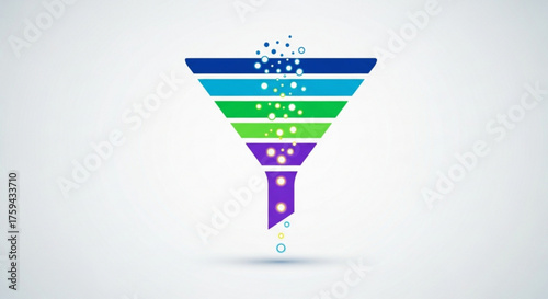Funnel illustration showing filtration or conversion process, representing stages of sales or marketing process