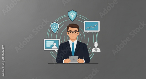 Financial advisor using digital tablet for investment strategy and security planning for client growth