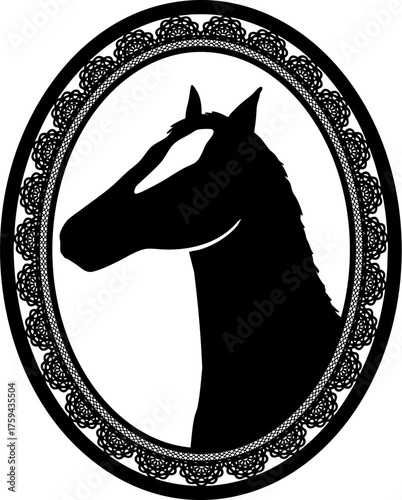 馬頭部分のみ　額入り風　モノクロシルエットイラスト