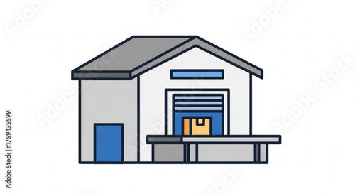 Warehouse building with loading dock distribution center for storage and shipping of goods and products
