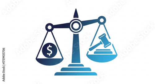 Justice scales symbol for law and money balance legal system and financial decision making and judgement