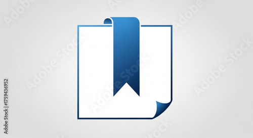 An illustration of a blue ribbon bookmark on a paper, a tool for marking a specific page