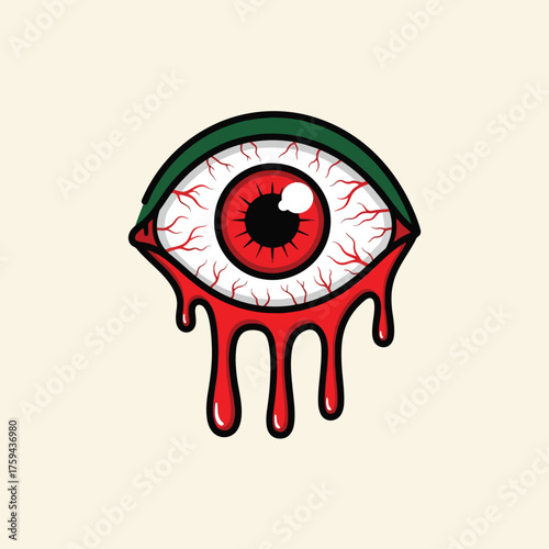 Dripping Red Eyeball with Veins and Eyelid.